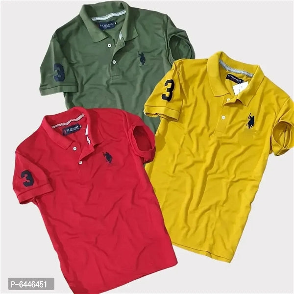 Cotton Half Sleeves Mens Polo T-Shirt (Pack Of 3 )