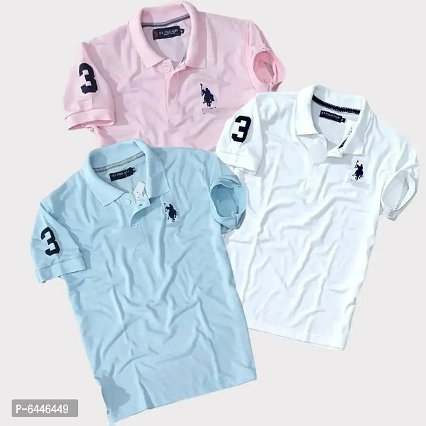Cotton Half Sleeves Mens Polo T-Shirt (Pack Of 3 )