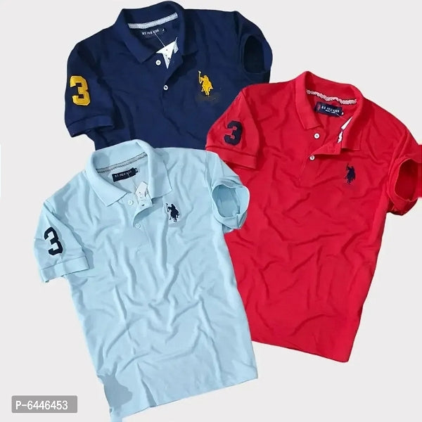 Cotton Half Sleeves Mens Polo T-Shirt (Pack Of 3 )