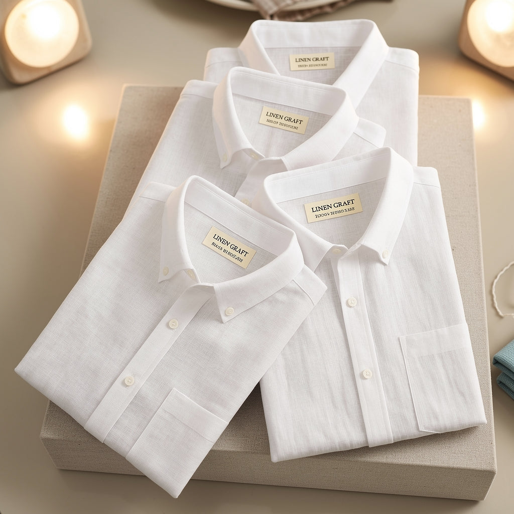 Luxury White Men's Cotton Linen Shirt (Combo Of 4)