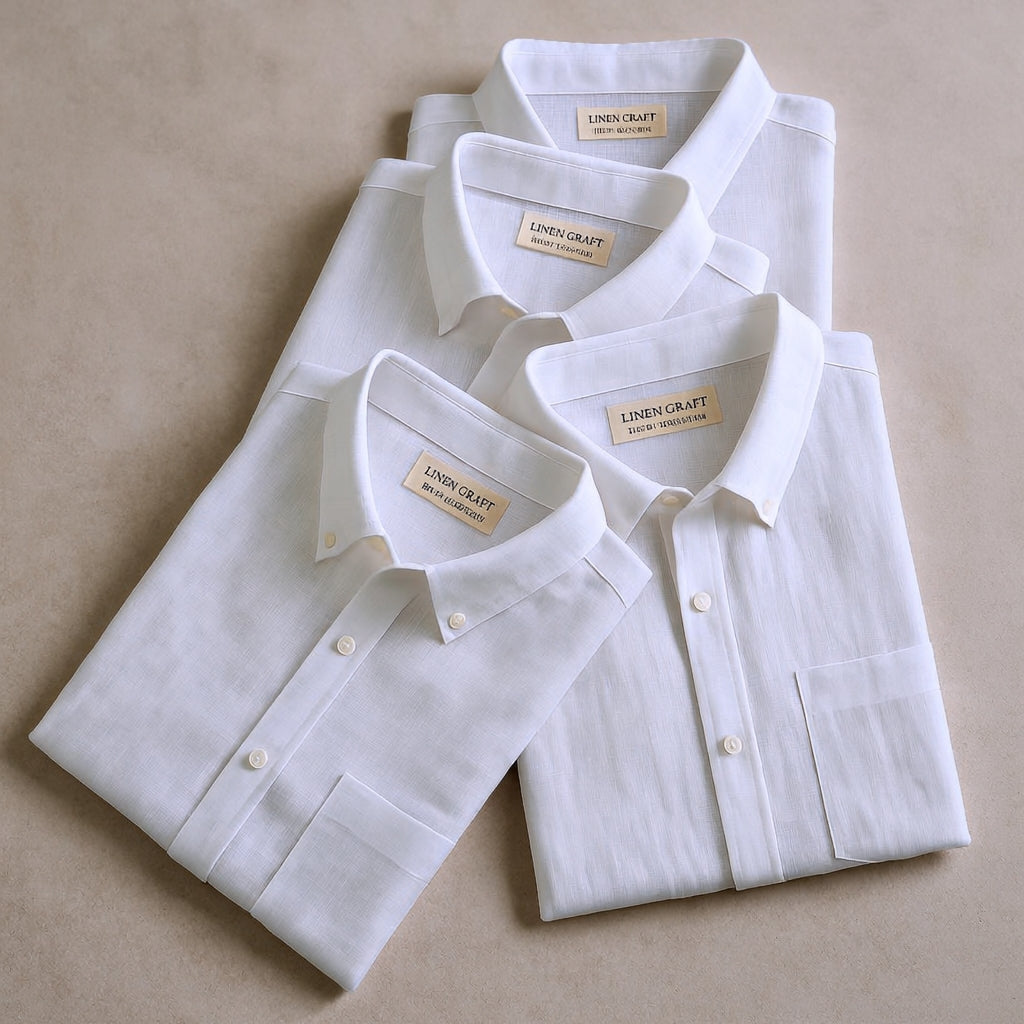 Luxury White Men's Cotton Linen Shirt (Combo Of 4)