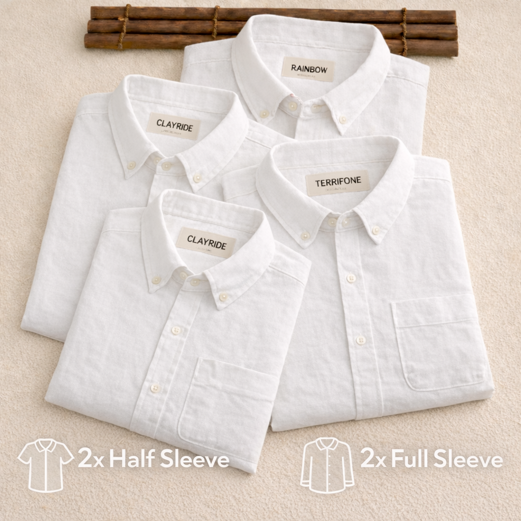Premium Cotton Linen White Shirts (Combo Of 4)