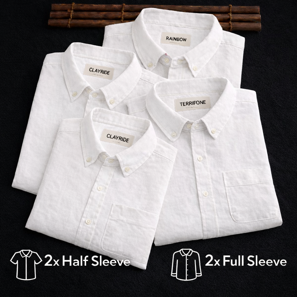 Premium Cotton Linen White Shirts (Combo Of 4)