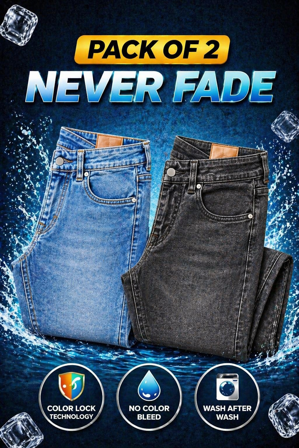 Premium Never Fade Denim Jeans (Pack of 2 )