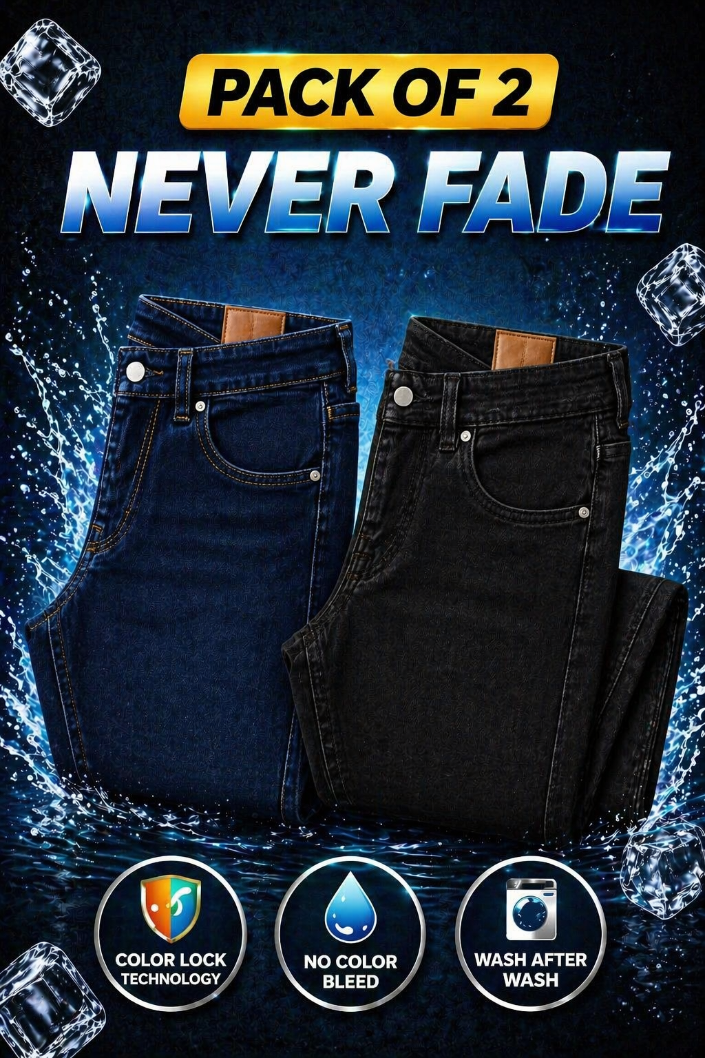Premium Never Fade Denim Jeans (Pack of 2 )