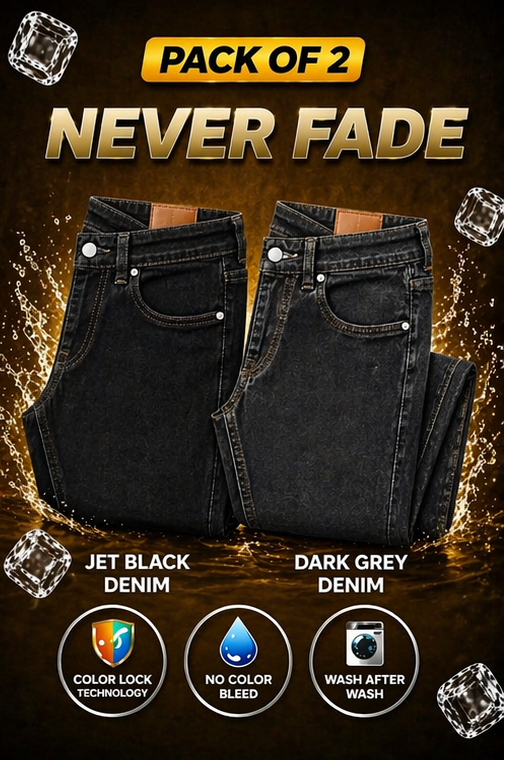 Premium Never Fade Denim Jeans (Pack of 2 )