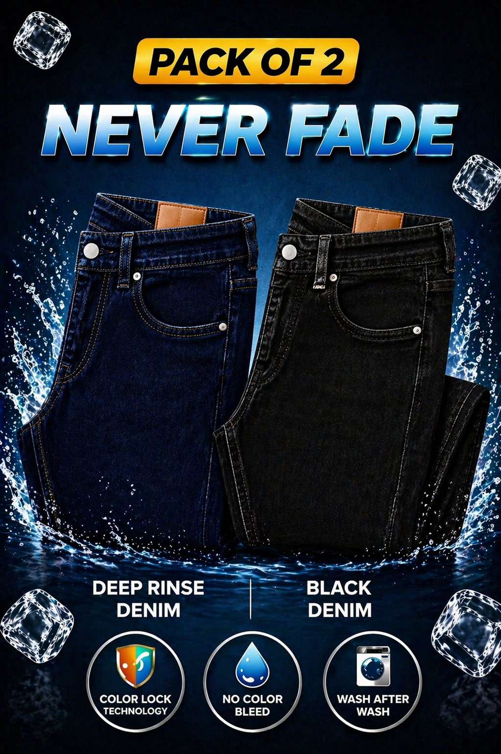 Premium Never Fade Denim Jeans (Pack of 2 )