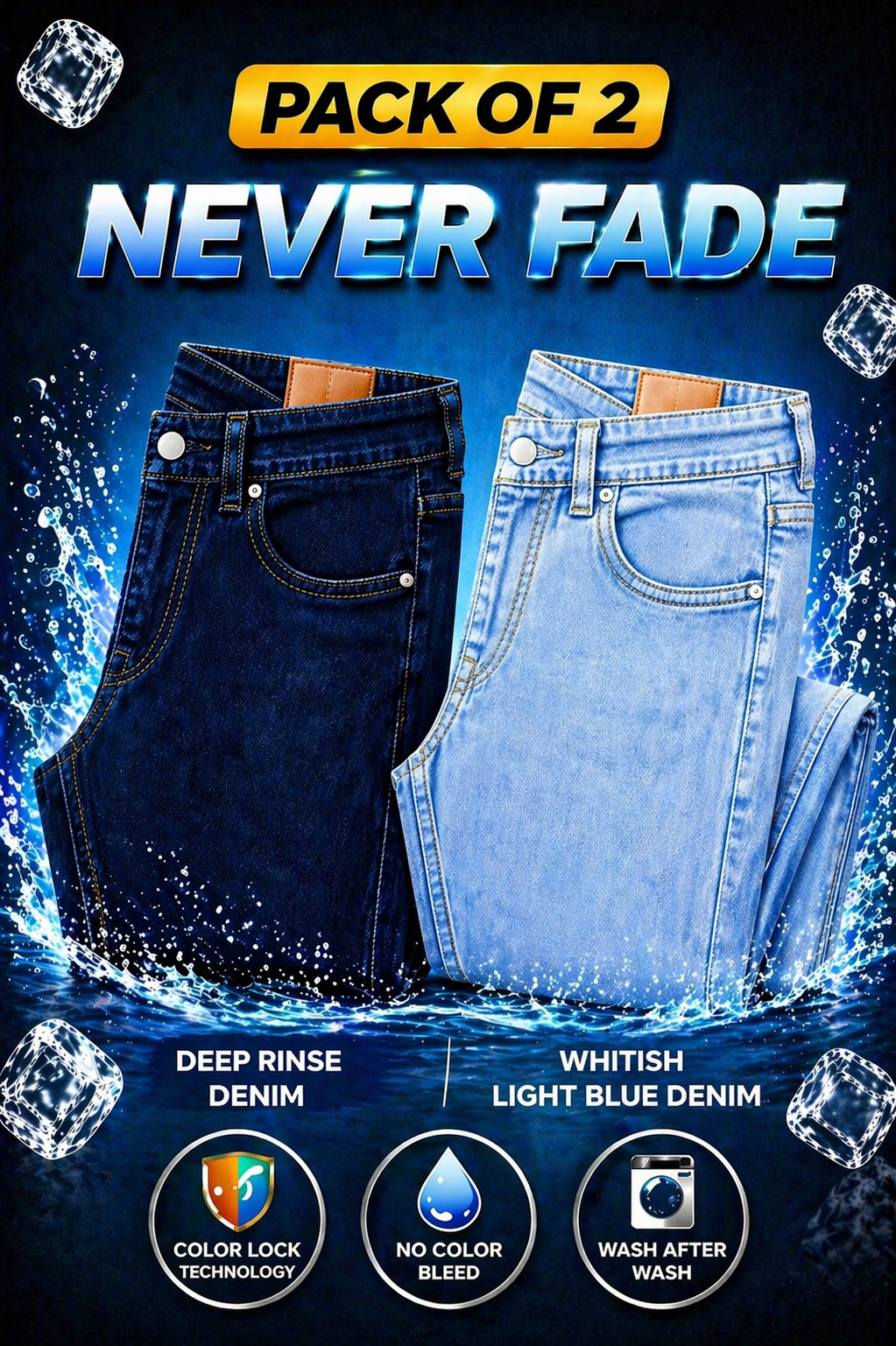 Premium Never Fade Denim Jeans (Pack of 2 )