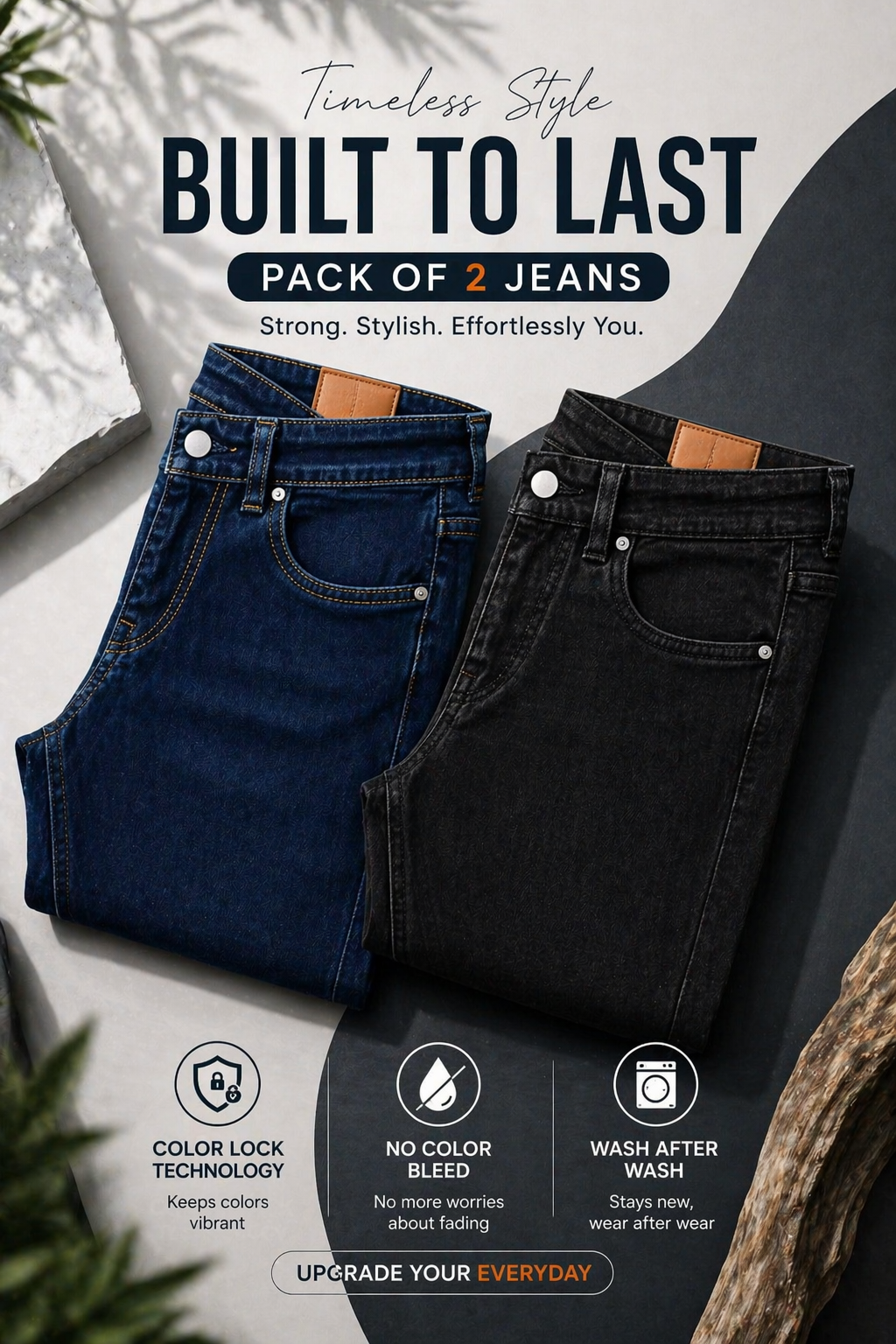 Premium Never Fade Denim Jeans (Pack of 2 )