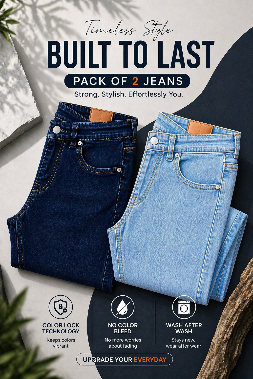Premium Never Fade Denim Jeans (Pack of 2 )