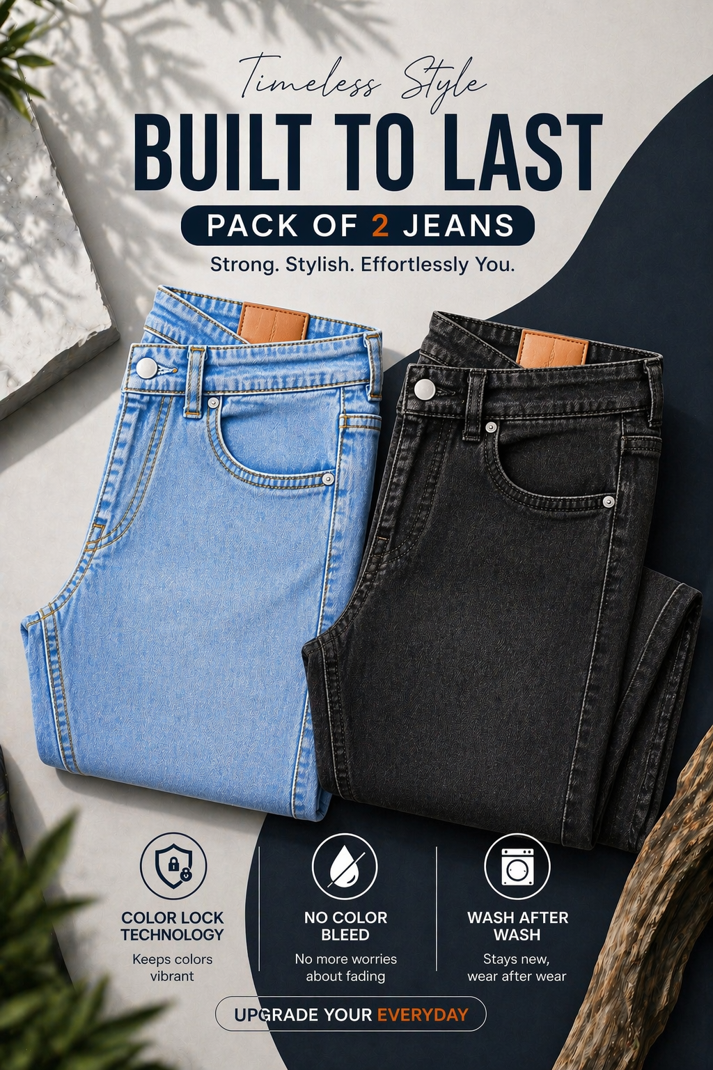 Premium Never Fade Denim Jeans (Pack of 2 )