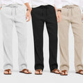 Combo of 3 Linen Loose Fit Men Pant Light Beige-Black and Light Gray