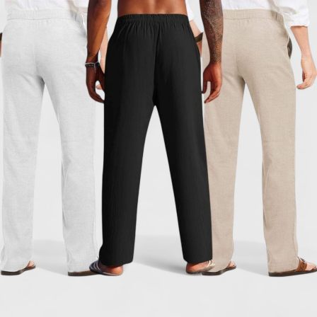 Combo of 3 Linen Loose Fit Men Pant Light Beige-Black and Light Gray