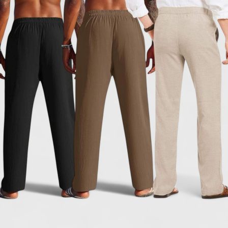 Combo of 3 Linen Loose Fit Men Pant Light Beige-Brown and Black