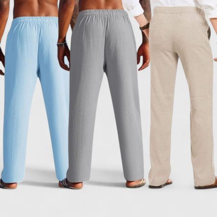 Combo of 3 Linen Loose Fit Men Pant Light Beige-Gray and Blue