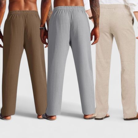 Combo of 3 Linen Loose Fit Men Pant Light Beige-Gray and Brown