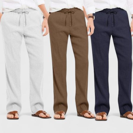Combo of 3 Linen Loose Fit Men Pant Navy Blue-Brown and Light Gray