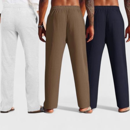 Combo of 3 Linen Loose Fit Men Pant Navy Blue-Brown and Light Gray