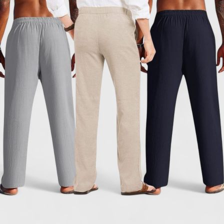 Combo of 3 Linen Loose Fit Men Pant Navy Blue-Light Beige and Gray