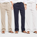 Combo of 3 Linen Loose Fit Men Pant White-Navy Blue and Light Beige
