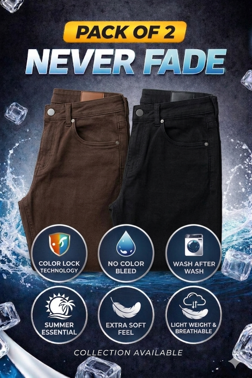 Premium Never Fade Denim Jeans (Pack of 2 )