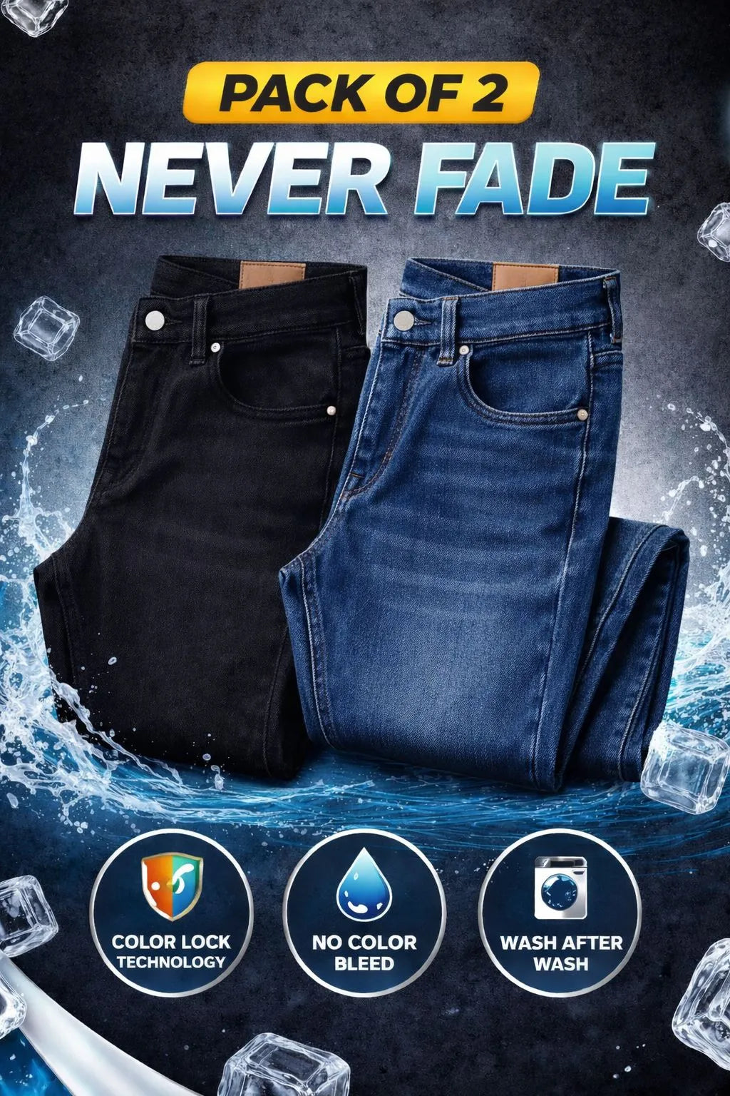 Premium Never Fade Denim Jeans (Pack of 2 )