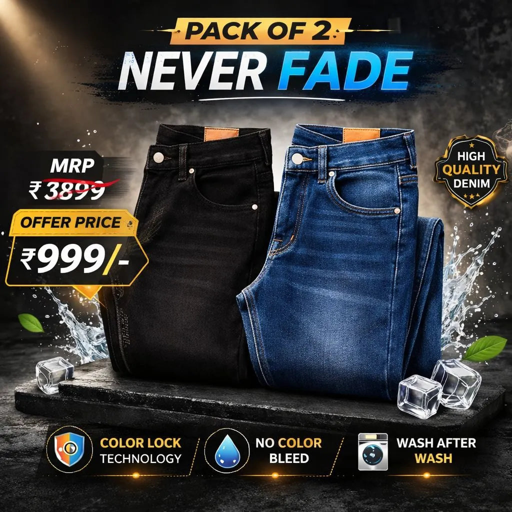 Premium Never Fade Denim Jeans (Pack of 2 )