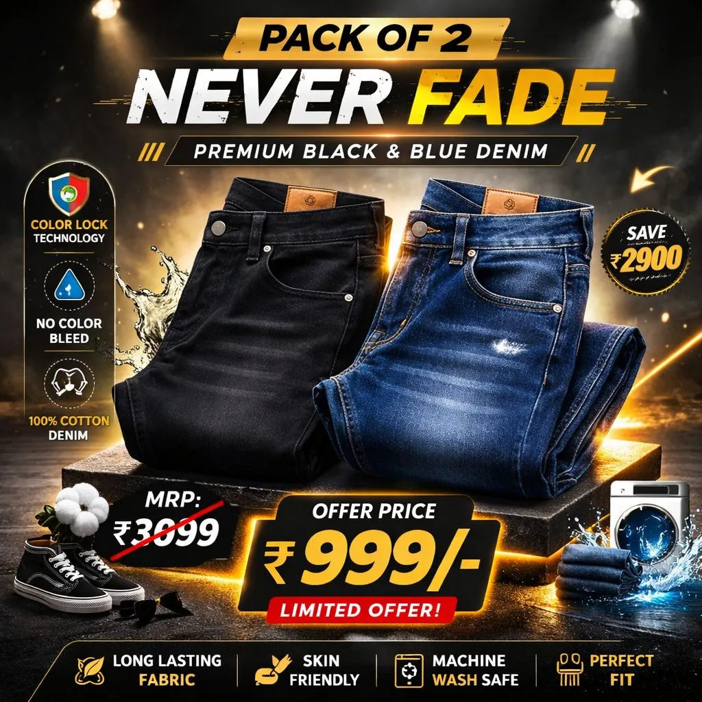 Premium Never Fade Denim Jeans (Pack of 2 )